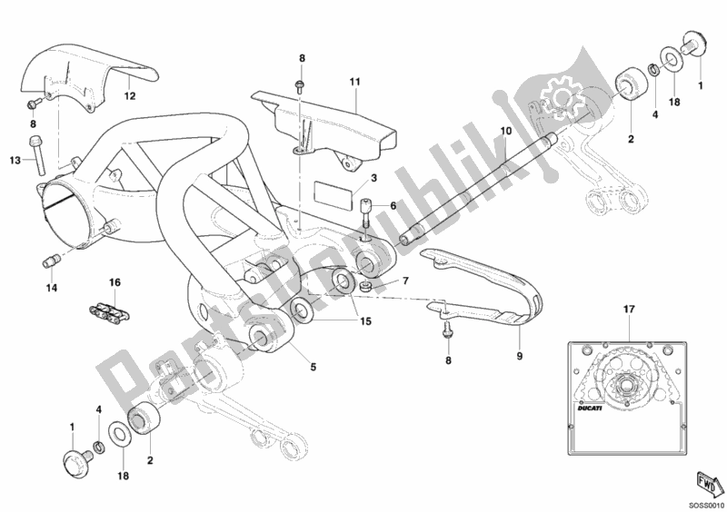 Toutes les pièces pour le Bras Oscillant du Ducati Monster S4 RS USA 1000 2006